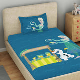 Spaces Disney frozen 100% Cotton 132 TC Kids Single Bedsheet with 1 Pillow Cover - 152 x 224 cm, Dark Blue