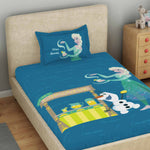 Spaces Disney frozen 100% Cotton 132 TC Kids Single Bedsheet with 1 Pillow Cover - 152 x 224 cm, Dark Blue