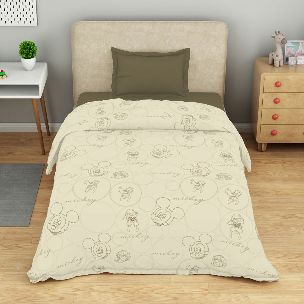 Spaces Disney Mickey Group 100% Cotton 170 TC Topsheet for Kids - 60 x 90 Inches, Beige