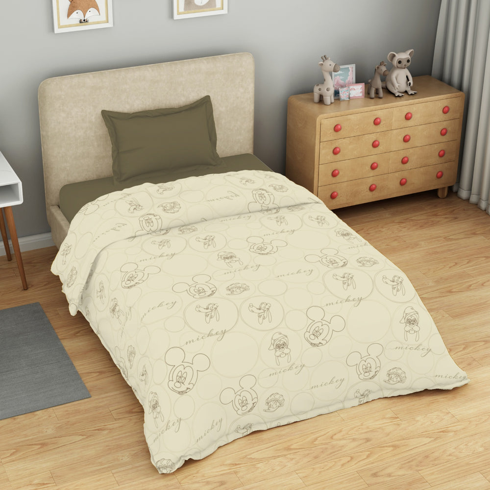 Spaces Disney Mickey Group 100% Cotton 170 TC Topsheet for Kids - 60 x 90 Inches, Beige