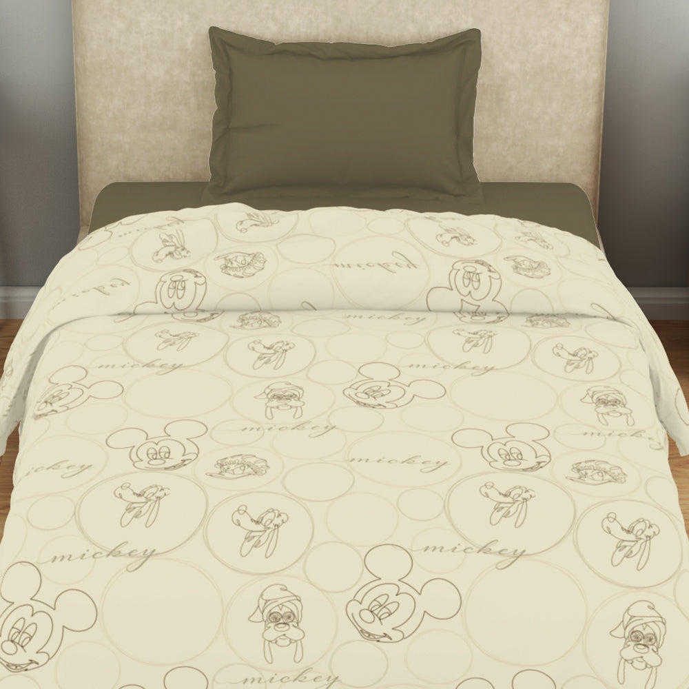 Spaces Disney Mickey Group 100% Cotton 170 TC Topsheet for Kids - 60 x 90 Inches, Beige