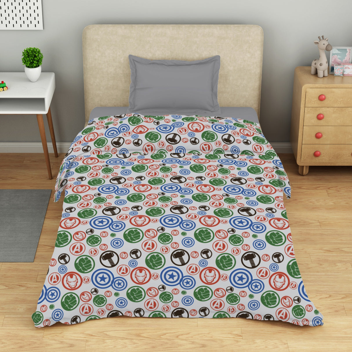 Spaces Marvel Avengers 100% Cotton 170 TC Topsheet for Kids - 60 x 90 Inches, Light Grey