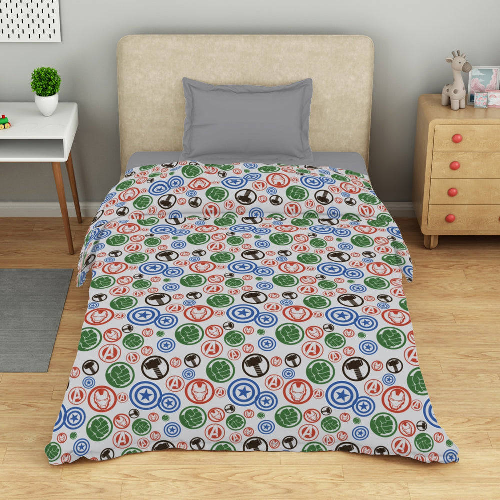 Spaces Marvel Avengers 100% Cotton 170 TC Topsheet for Kids - 60 x 90 Inches, Light Grey