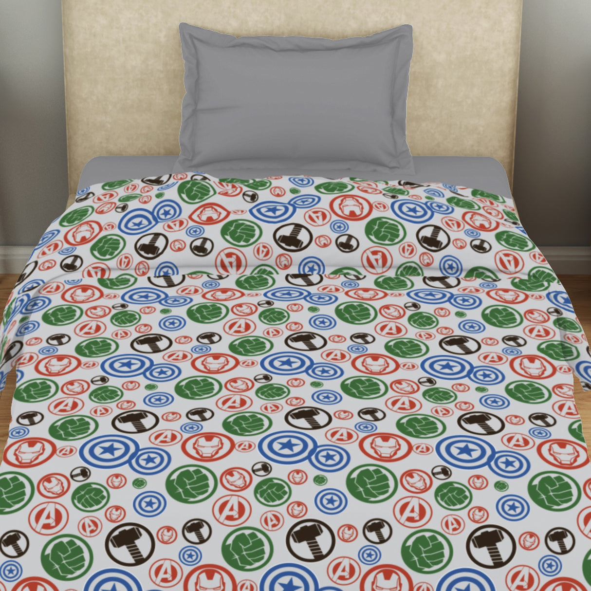 Spaces Marvel Avengers 100% Cotton 170 TC Topsheet for Kids - 60 x 90 Inches, Light Grey