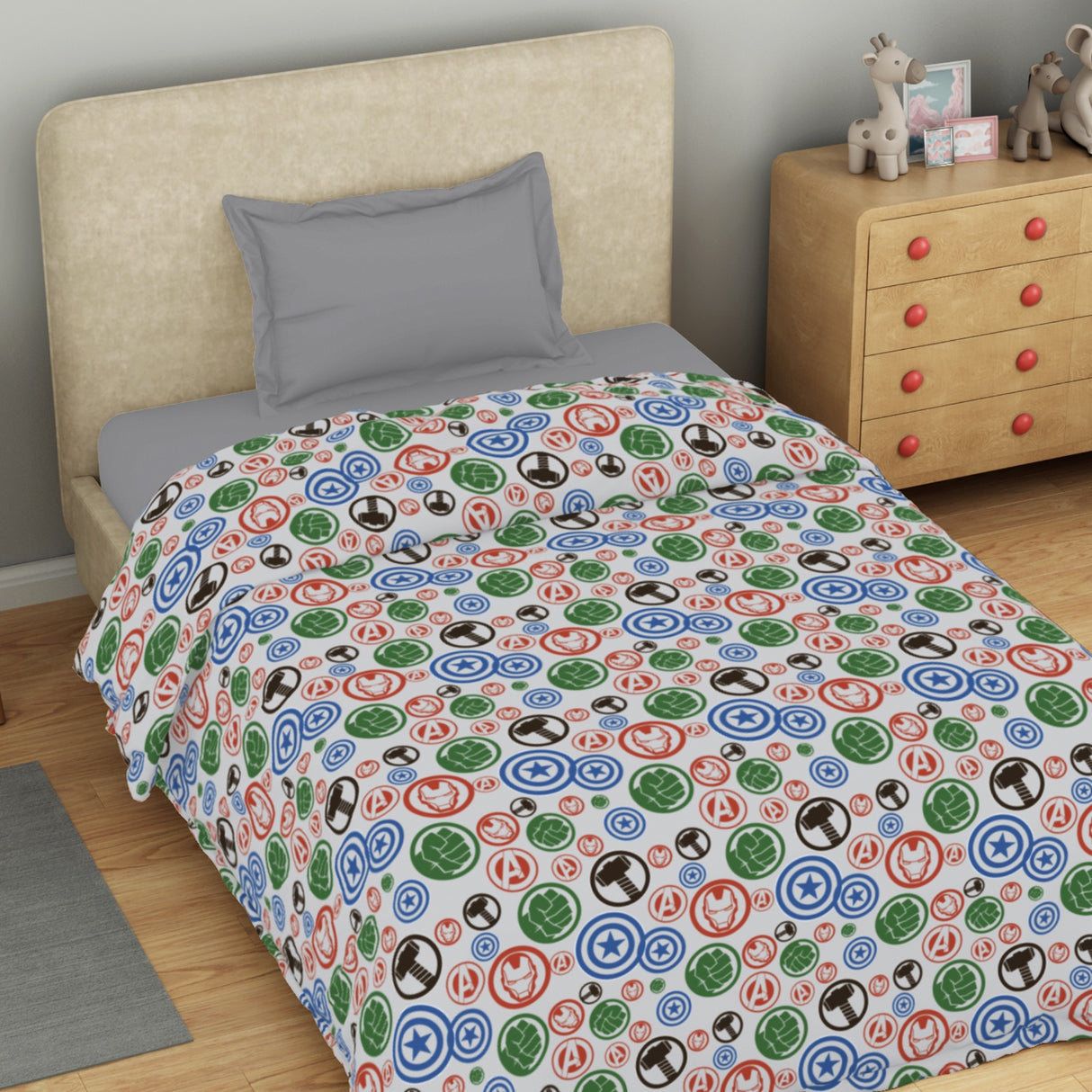 Spaces Marvel Avengers 100% Cotton 170 TC Topsheet for Kids - 60 x 90 Inches, Light Grey