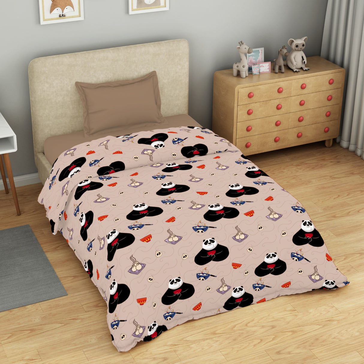 Spaces Universal Kung fu Panda 100% Cotton 170 TC Topsheet for Kids - 60 x 90 Inches, Beige
