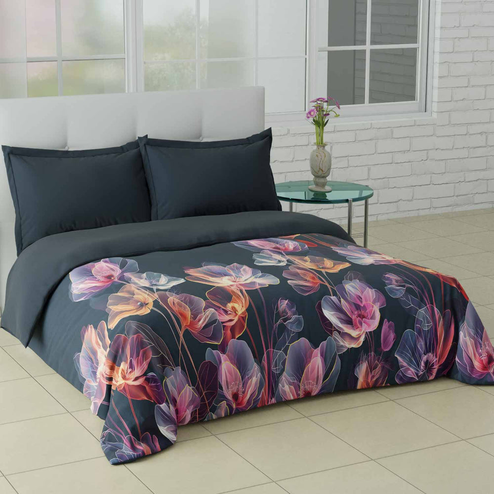 Spaces Elgncnior 100% Cotton 210 TC Floral Double Quilt - 88 x 106 Inches, Dark Teal