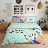 Spaces Genez 100% Cotton 180 TC Percale Character Large Bedsheet with 2 Pillow Covers - 274 x 274 cm, Light Aqua
