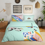 Spaces Genez 100% Cotton 180 TC Percale Character Large Bedsheet with 2 Pillow Covers - 274 x 274 cm, Light Aqua