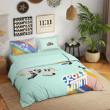 Spaces Genez 100% Cotton 180 TC Percale Character Large Bedsheet with 2 Pillow Covers - 274 x 274 cm, Light Aqua
