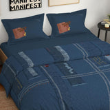 Spaces Genez 100% Cotton 180 TC Percale Character Large Bedsheet with 2 Pillow Covers - 274 x 274 cm, Light Blue