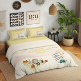 Spaces Genez 100% Cotton 180 TC Percale Character Large Bedsheet with 2 Pillow Covers - 274 x 274 cm, Cream