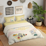 Spaces Genez 100% Cotton 180 TC Percale Character Large Bedsheet with 2 Pillow Covers - 274 x 274 cm, Cream