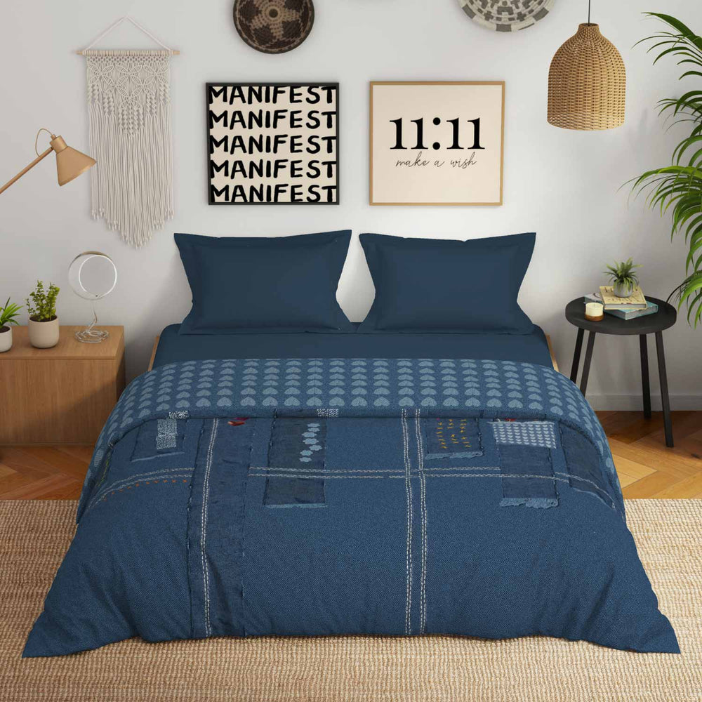Spaces Genez 100% Cotton 180 TC Printed Double Quilt - 88 x 106 Inches, Light Blue