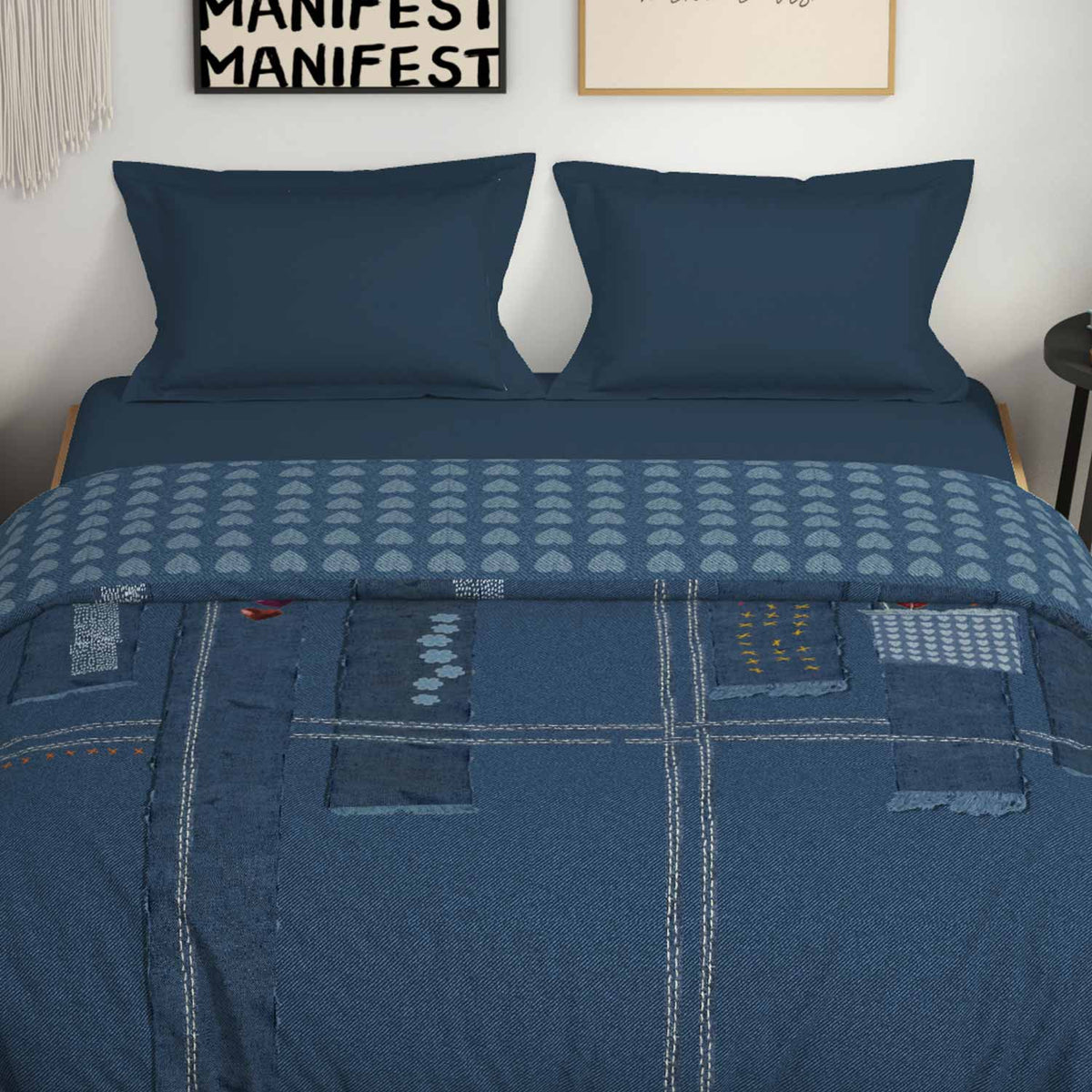 Spaces Genez 100% Cotton 180 TC Printed Double Quilt - 88 x 106 Inches, Light Blue