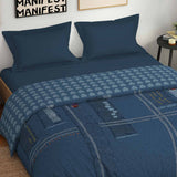 Spaces Genez 100% Cotton 180 TC Printed Double Quilt - 88 x 106 Inches, Light Blue