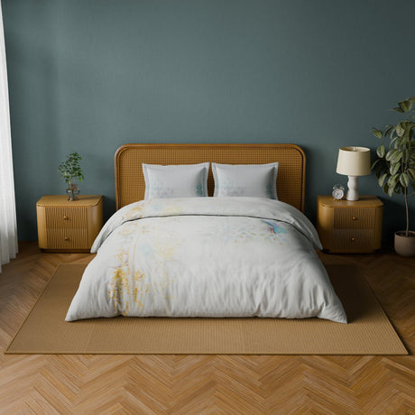 Spaces Abstract Cotton 144 TC Double Bedsheet with 2 Pillow Covers - 274 x 274 cm, Light Grey