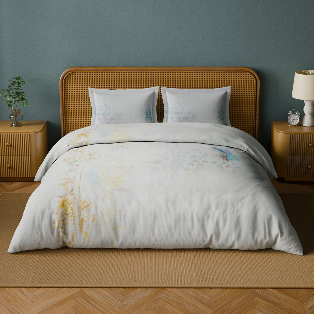 Spaces Abstract Cotton 144 TC Double Bedsheet with 2 Pillow Covers - 274 x 274 cm, Light Grey