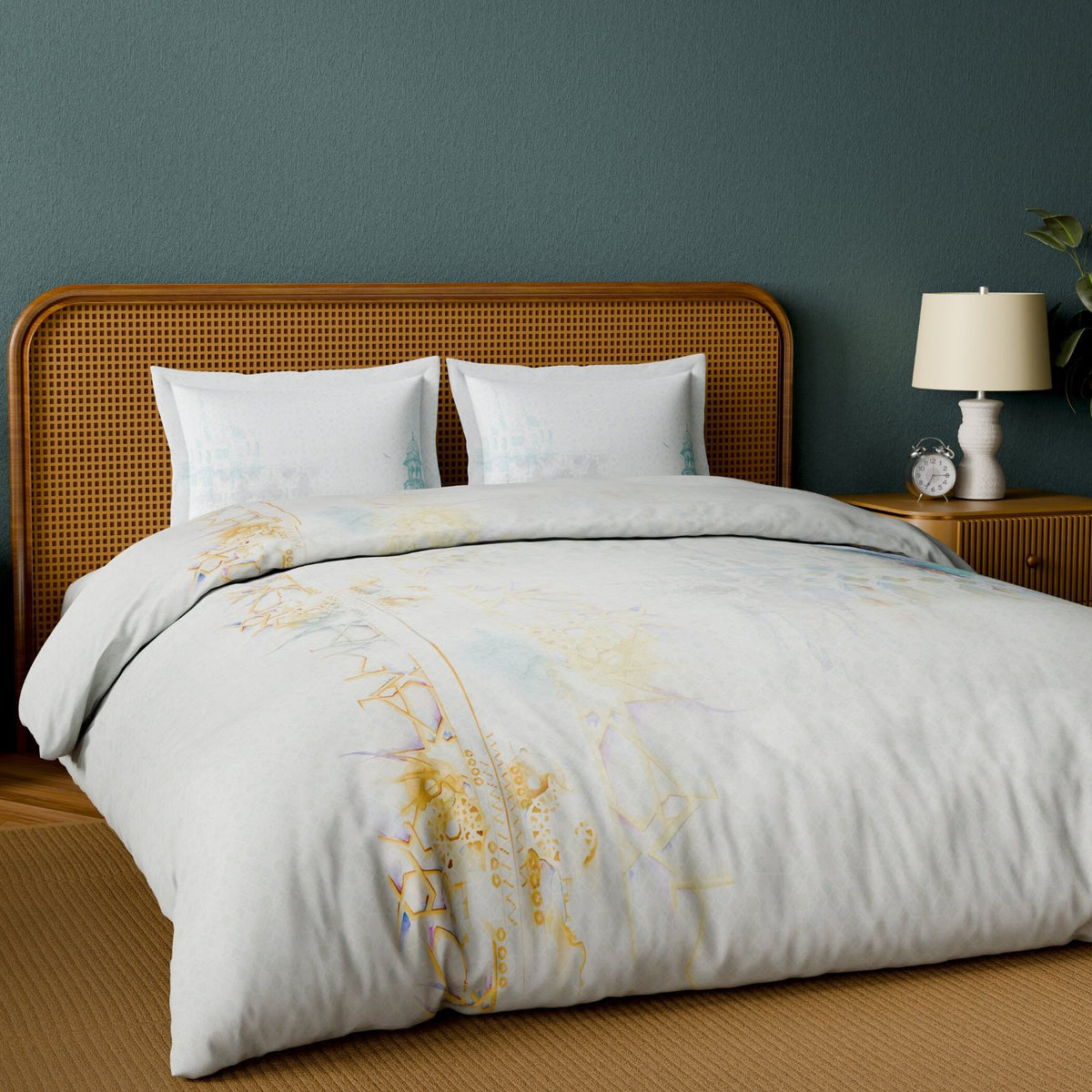 Spaces Abstract Cotton 144 TC Double Bedsheet with 2 Pillow Covers - 274 x 274 cm, Light Grey