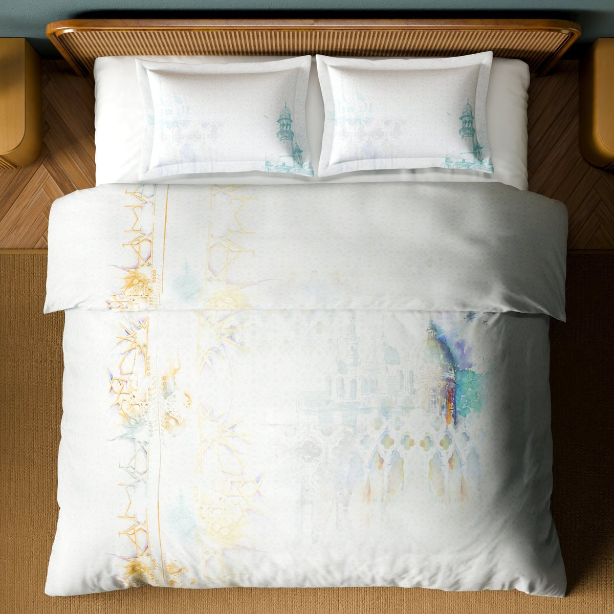 Spaces Abstract Cotton 144 TC Double Bedsheet with 2 Pillow Covers - 274 x 274 cm, Light Grey