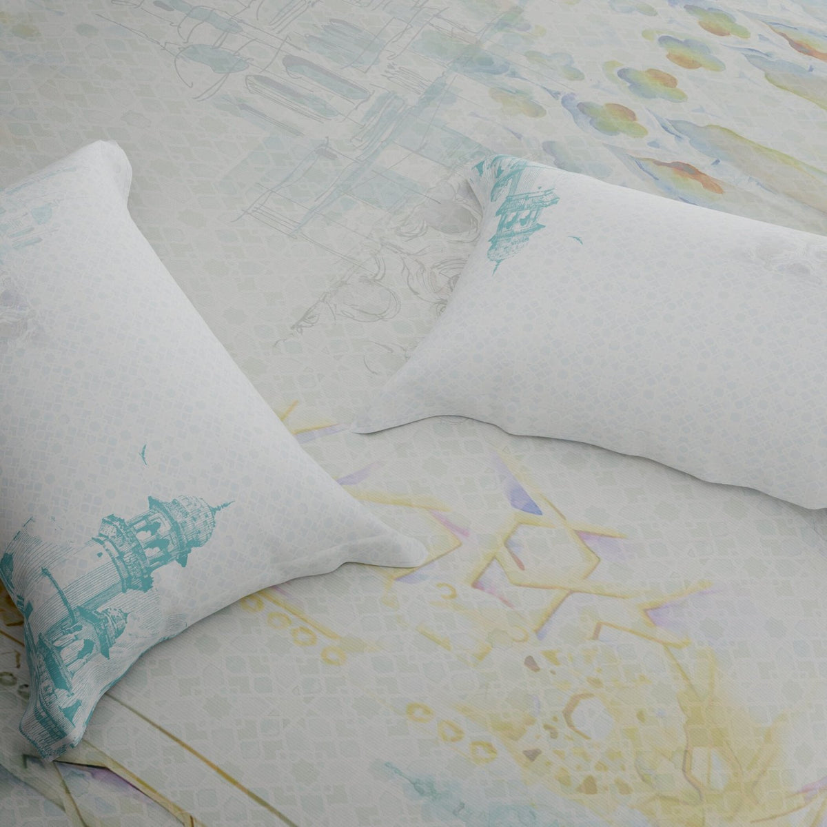 Spaces Abstract Cotton 144 TC Double Bedsheet with 2 Pillow Covers - 274 x 274 cm, Light Grey