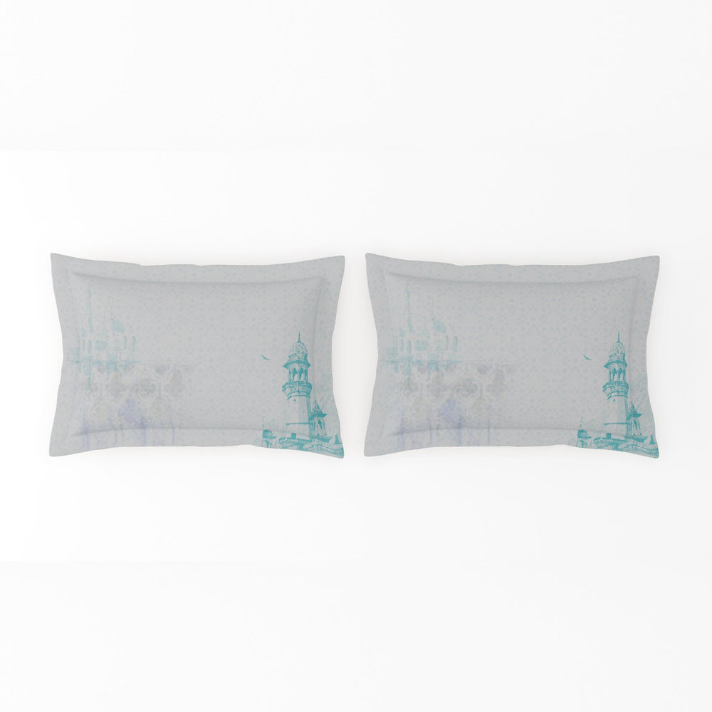 Spaces Abstract Cotton 144 TC Double Bedsheet with 2 Pillow Covers - 274 x 274 cm, Light Grey