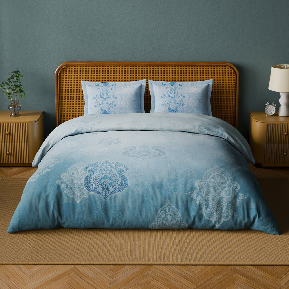 Spaces Onate Cotton 144 TC Double Bedsheet with 2 Pillow Covers - 274 x 274 cm, Light Blue