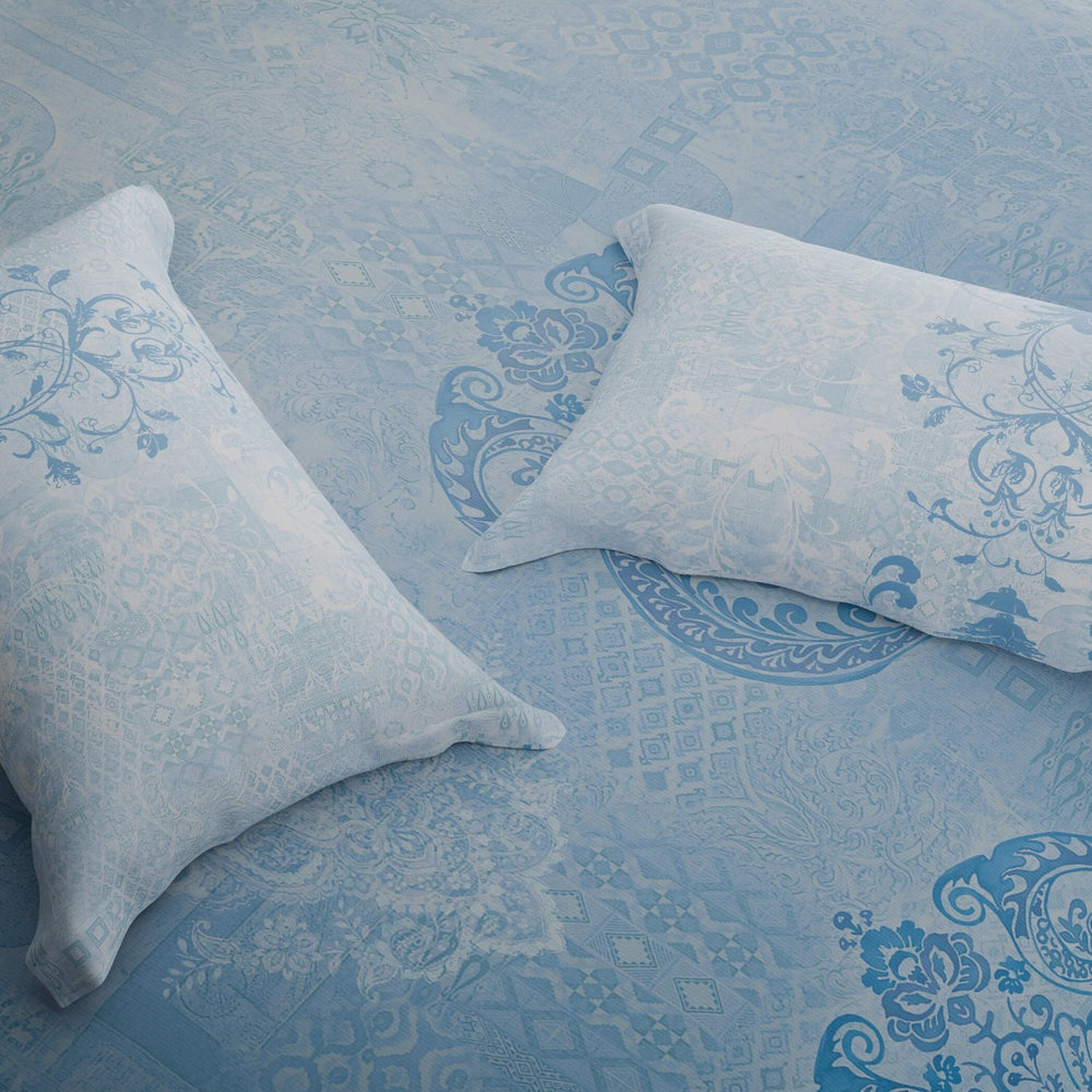 Spaces Onate Cotton 144 TC Double Bedsheet with 2 Pillow Covers - 274 x 274 cm, Light Blue
