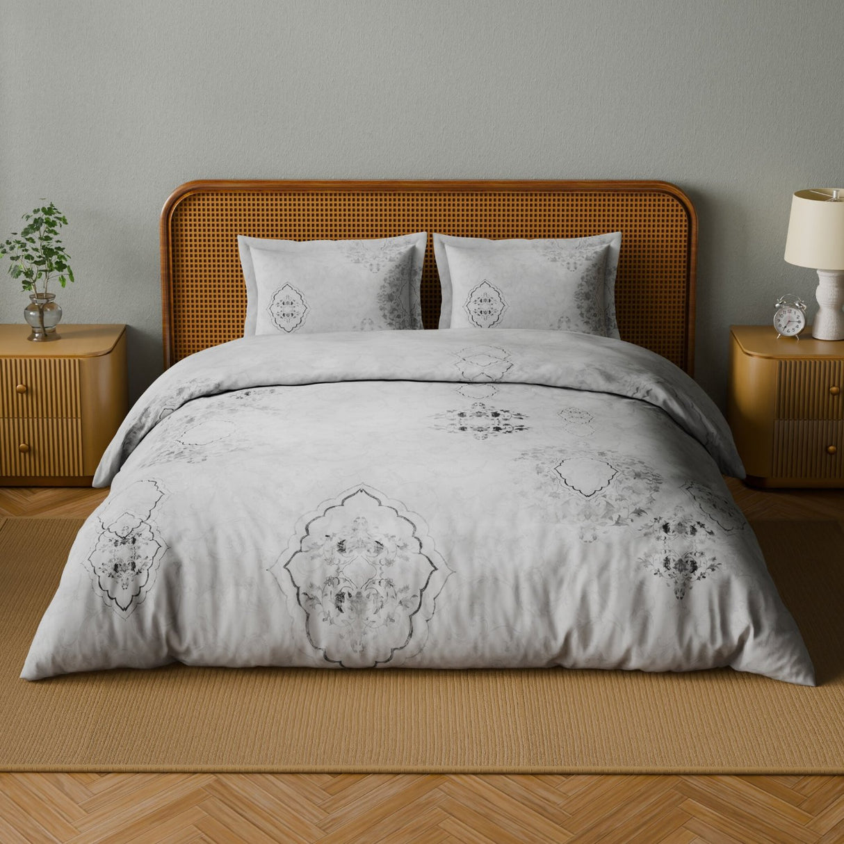 Spaces Onate Cotton 144 TC Double Bedsheet with 2 Pillow Covers - 274 x 274 cm, Light Grey