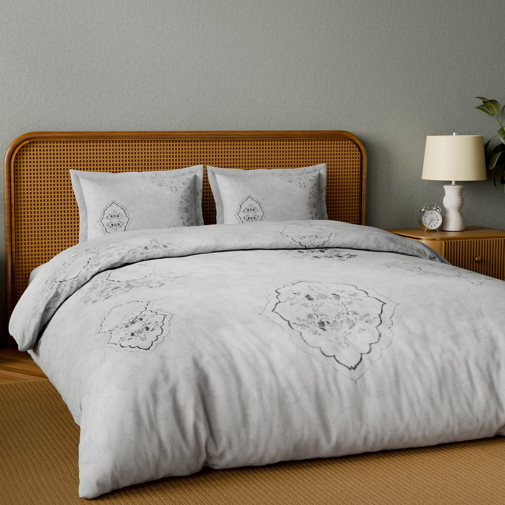 Spaces Onate Cotton 144 TC Double Bedsheet with 2 Pillow Covers - 274 x 274 cm, Light Grey