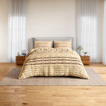 Spaces Essentials Geometric 100% Cotton 144 TC Double Bedsheet with 2 Pillow Covers - 274 x 274 cm, Beige