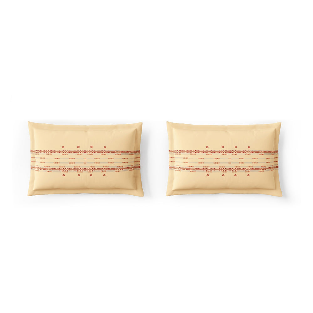 Spaces Essentials Geometric 100% Cotton 144 TC Double Bedsheet with 2 Pillow Covers - 274 x 274 cm, Beige