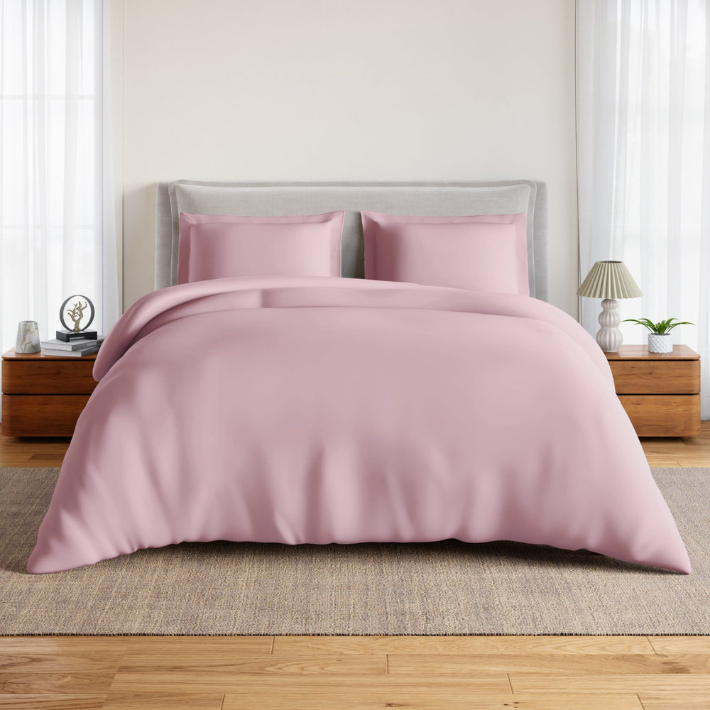 Spaces Essentials Solid 100% Cotton 180 TC Double Bedsheet with 2 Pillow Covers - 274 x 274 cm, Blush
