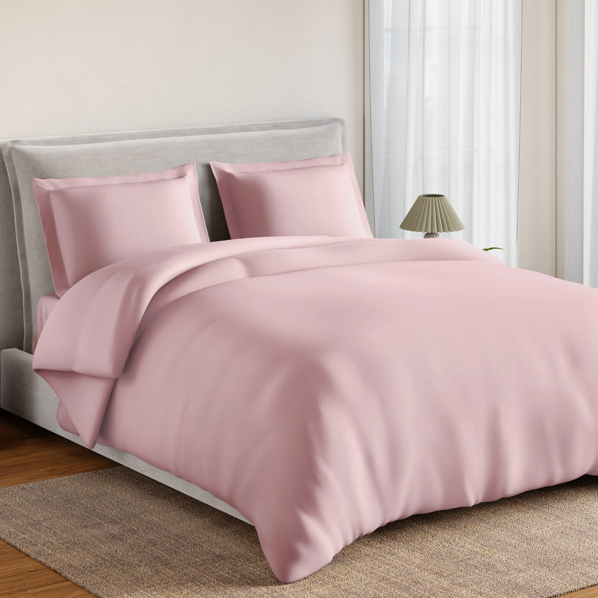 Spaces Essentials Solid 100% Cotton 180 TC Double Bedsheet with 2 Pillow Covers - 274 x 274 cm, Blush