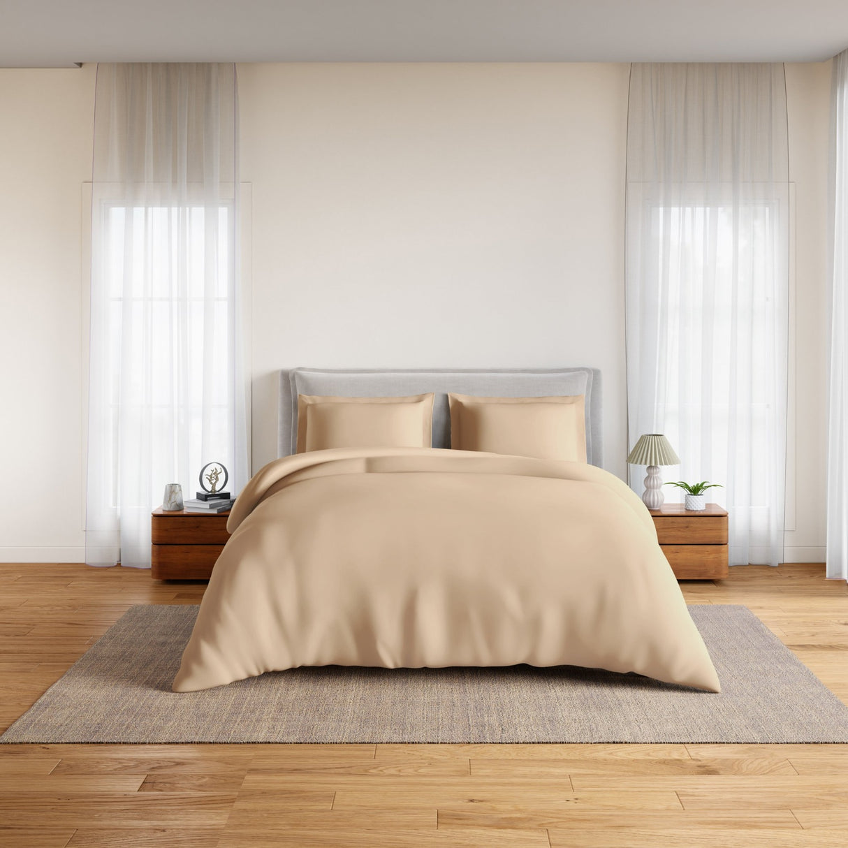 Spaces Essentials Solid 100% Cotton 180 TC Double Bedsheet with 2 Pillow Covers - 274 x 274 cm, Light Orange