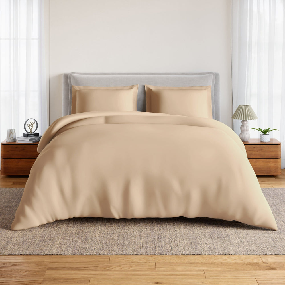 Spaces Essentials Solid 100% Cotton 180 TC Double Bedsheet with 2 Pillow Covers - 274 x 274 cm, Light Orange