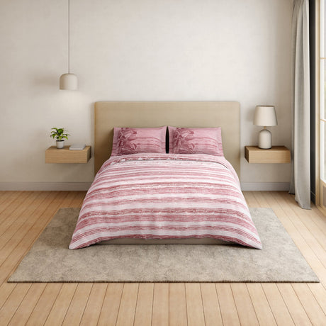 Spaces Essentials Geometric 100% Cotton 180 TC Double Bedsheet with 2 Pillow Covers - 274 x 274 cm, Light Pink