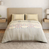 Spaces Essentials Floral 100% Cotton 180 TC Double Bedsheet with 2 Pillow Covers - 274 x 274 cm, Cream