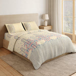 Spaces Essentials Floral 100% Cotton 180 TC Double Bedsheet with 2 Pillow Covers - 274 x 274 cm, Cream