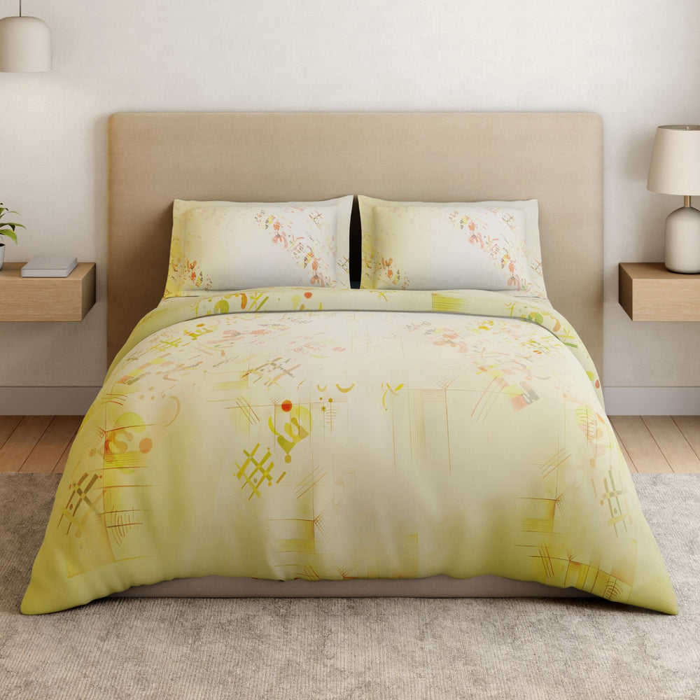 Spaces Essentials Geometric 100% Cotton 132 TC Double Bedsheet with 2 Pillow Covers - 274 x 274 cm, Light Green