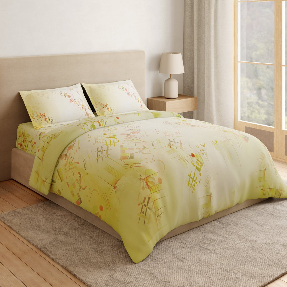 Spaces Essentials Geometric 100% Cotton 132 TC Double Bedsheet with 2 Pillow Covers - 274 x 274 cm, Light Green