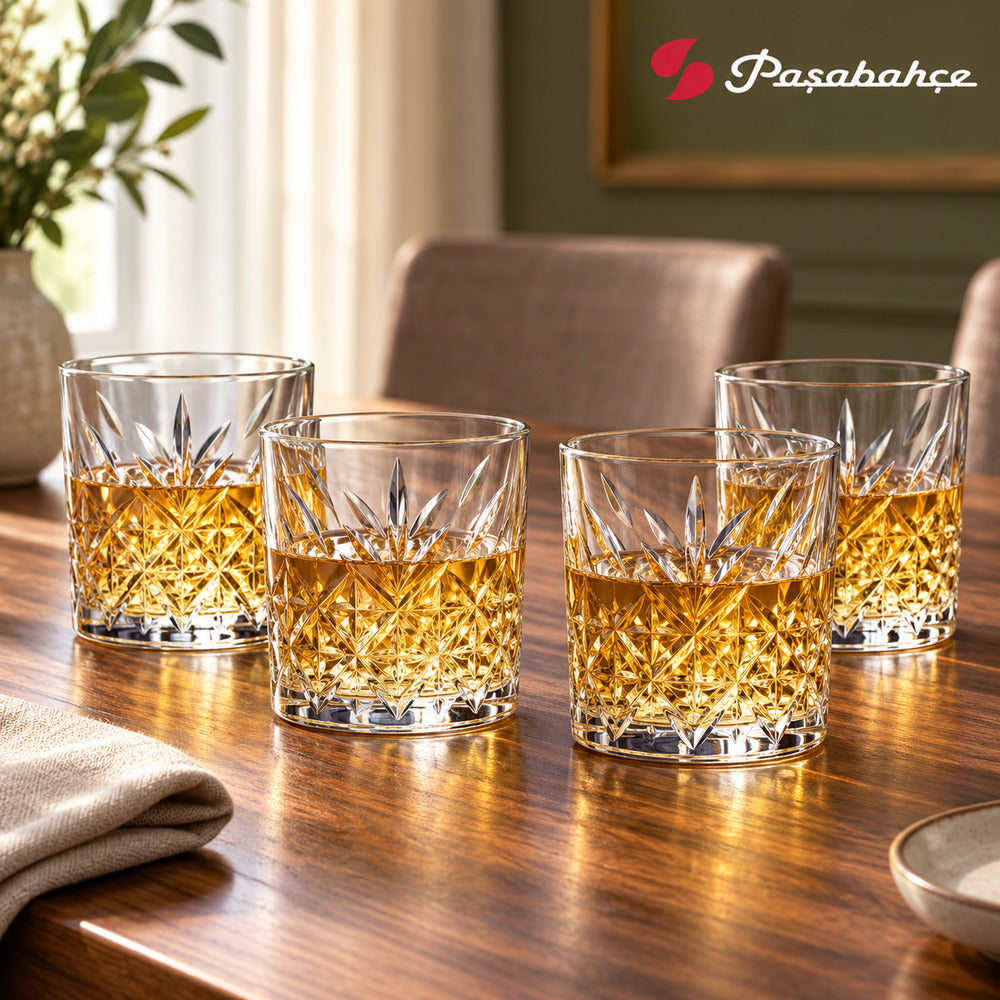 Pasabahce Timeless Whisky Tumbler Glass Set of 4 -  345 ml, Transparent