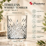 Pasabahce Timeless Whisky Tumbler Glass Set of 4 -  345 ml, Transparent