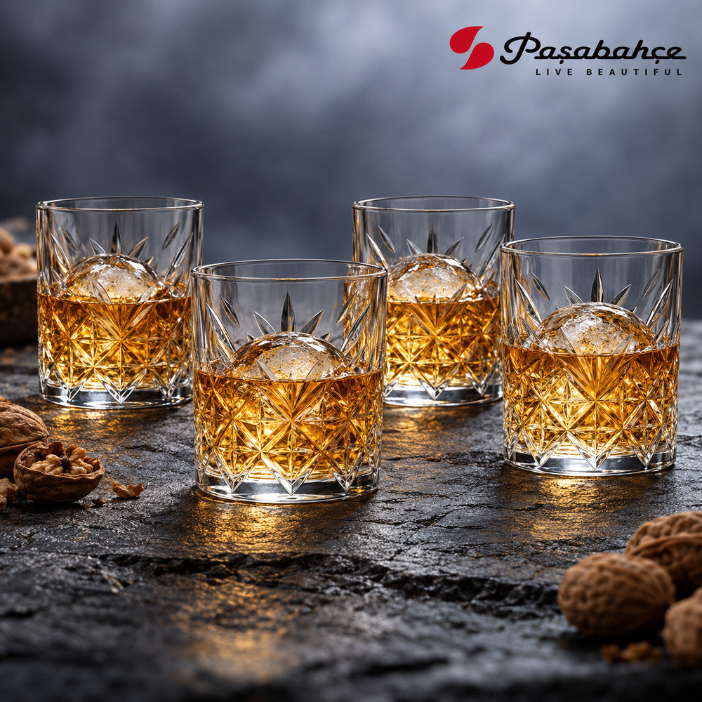 Pasabahce Timeless Whisky Tumbler Glass Set of 4 -  345 ml, Transparent