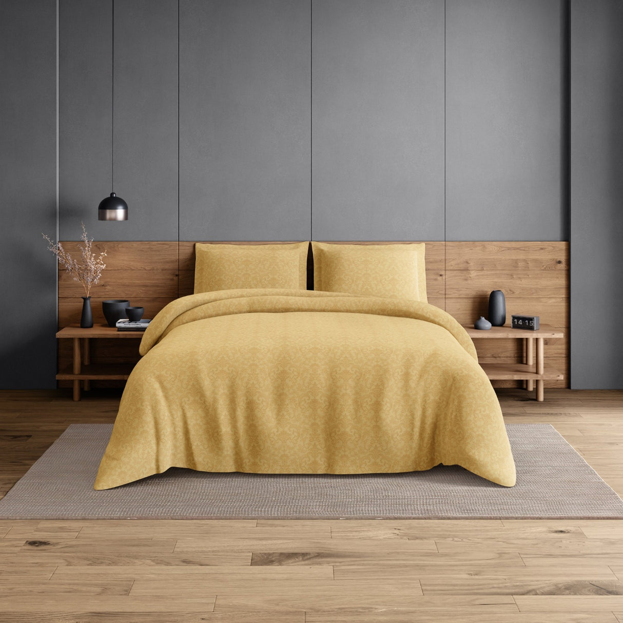 Spaces Elegance Selora 100% Cotton 300 TC Double Bedsheet with 2 Pillow Covers - 274 x 274 cm, Light Yellow