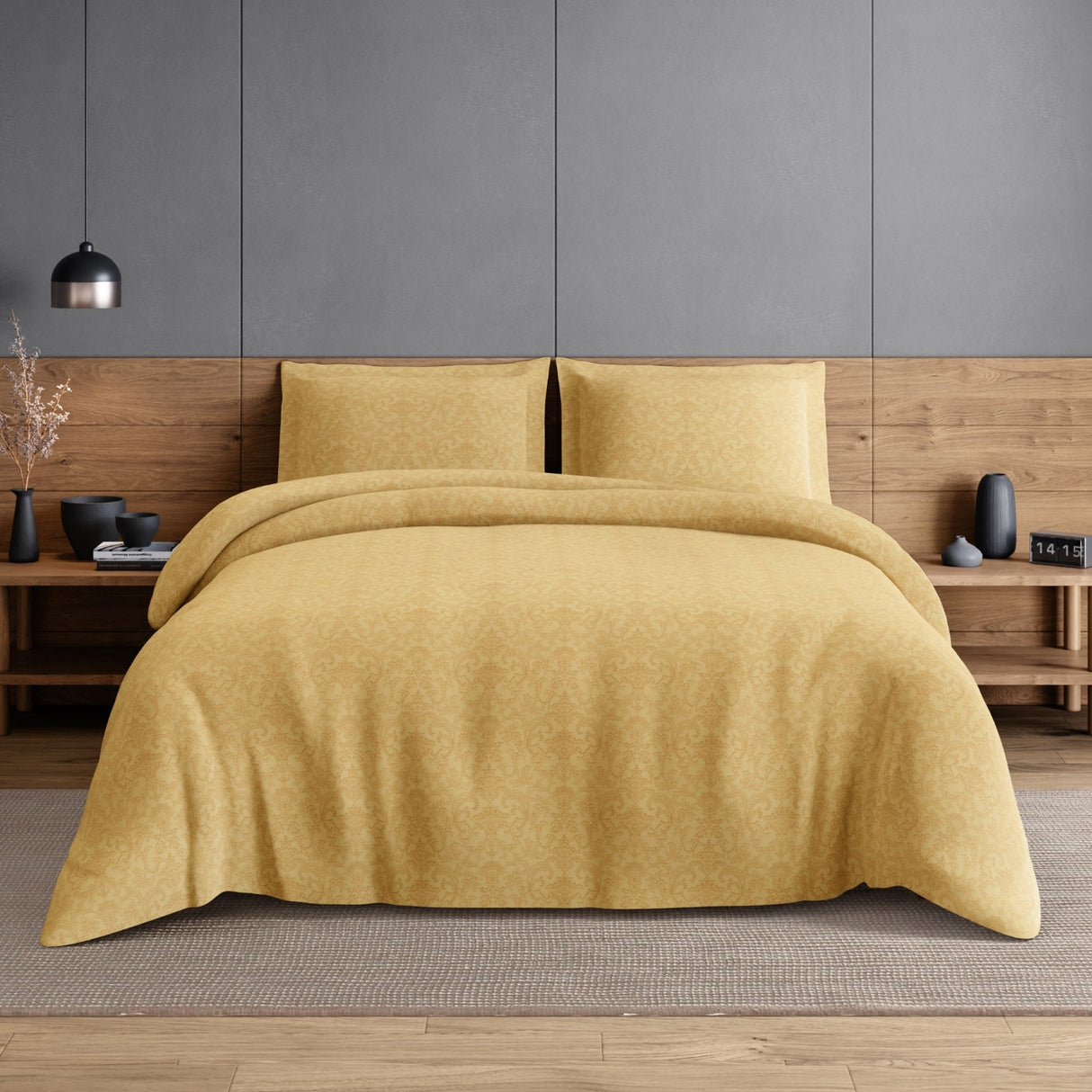Spaces Elegance Selora 100% Cotton 300 TC Double Bedsheet with 2 Pillow Covers - 274 x 274 cm, Light Yellow