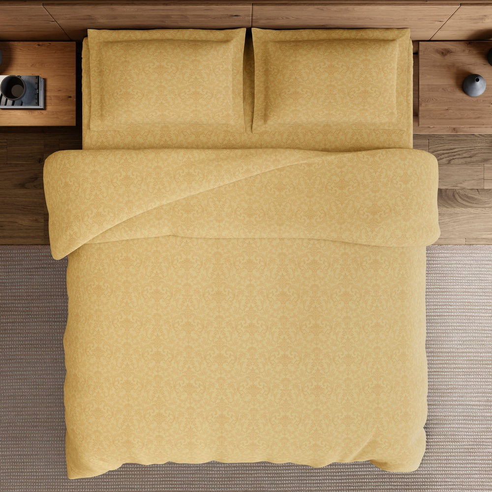 Spaces Elegance Selora 100% Cotton 300 TC Double Bedsheet with 2 Pillow Covers - 274 x 274 cm, Light Yellow