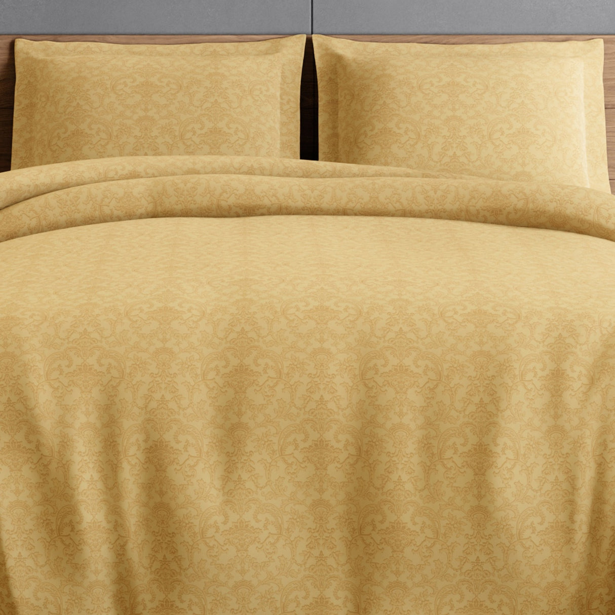 Spaces Elegance Selora 100% Cotton 300 TC Double Bedsheet with 2 Pillow Covers - 274 x 274 cm, Light Yellow