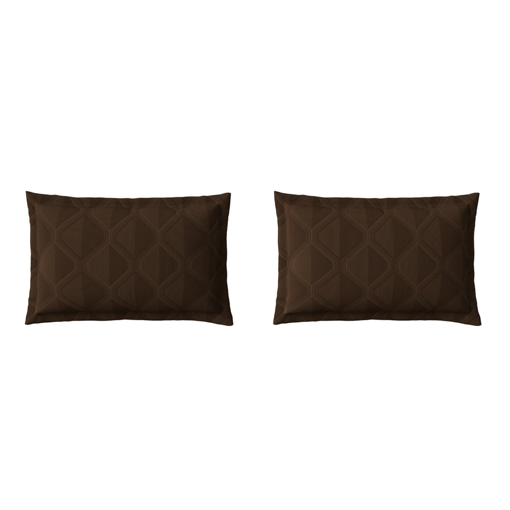 Spaces Elegance Selora Geometric 100% Cotton 300 TC Double Bedsheet with 2 Pillow Covers - 274 x 274 cm, Dark Brown