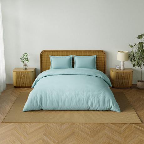 Spaces Solid 100% Cotton 144 TC Double Bedsheet with 2 Pillow Covers - 274 x 274 cm, Light Blue